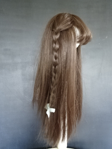 PERRUQUE BRUN poupée ancienne Cheveux naturels Taille 10 :33 cm - Doll